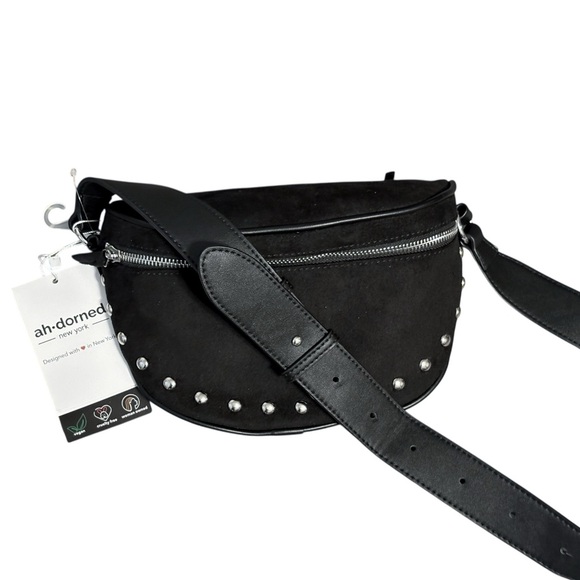 Adhorned NY Vegan Suede Leather Studded Sling Crossbody Bag - Picture 5 of 8